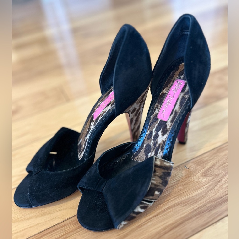 Betsey Johnson Suede and Leopard Peep Toe Women’s Heels Shoes